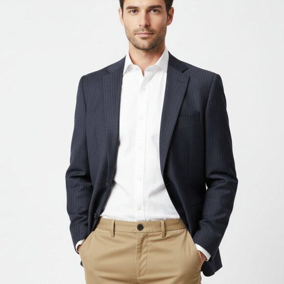 Z ZEGNA Navy Blue Striped Drop 8 Performance Sport Coat Blazer Size 44R (54R IT) - Picture 1 of 6